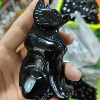 Fox Statuie De Piatra Naturala Negru Obsidian Cristal Sculptate Healig Figurina Decor Acasă