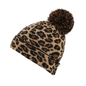 Moda leopard pălărie de iarnă cupluri, femei barbati pompom beanie capota femme hiver Cald d91106