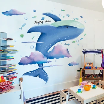 [SHIJUEHEZI] Desene animate Balena Nori Autocolante de Perete DIY Pește Animal Murală Decalcomanii pentru Copii, Camere Copii Dormitor Decor Acasă