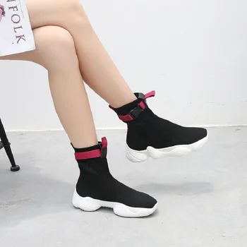 Toamna stil nou glezna cizme la modă tricot șosete cizme de agrement elastic de mare ajutor crește subțire de sex feminin cizme