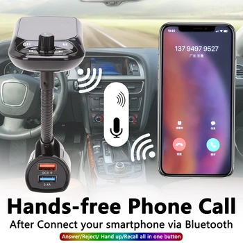 1.8 inch Ecran Auto MP3 Player Bluetooth Handsfree Apel Transmițător FM Car Kit QC3.0 Fast Charge Încărcare Rapidă Soclu