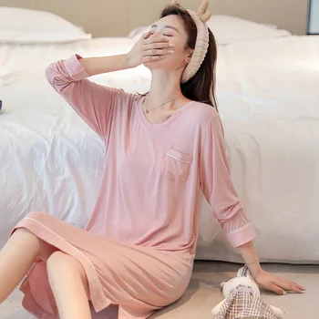 2020 toamna Confortabil modal cămașă de noapte pentru femei pijamale cu maneca lunga plus dimensiunea vrac cămăși de noapte pentru femei simple, casual sleepdress
