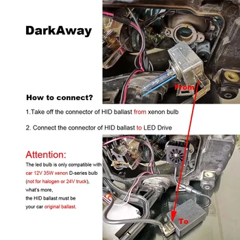 DarkAway Plug Play D1S LED-Bec D3S D2S D2R D4S D4R D5S D8S 35W 4000Lm Far Auto cu Conectare Directa la Original Balast Canbus