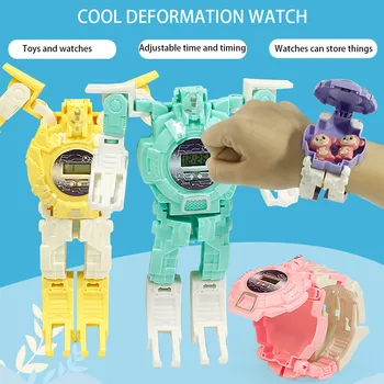Manual De Transformare Robot Jucării De Copil Desene Animate Ceas De Jucărie Robot Electronic Ceas Pentru Copii Puzzle Ceas Deformate Robot Cadou