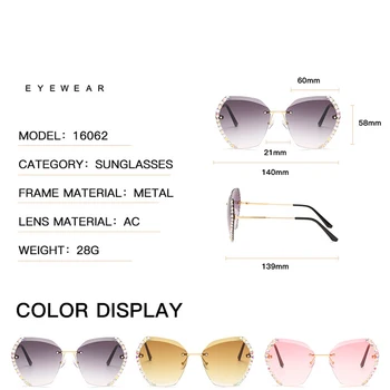 VCKA fără margini Diamant ochelari de Soare Femei Ocean Bucată Poligon Stras ochelari de Soare pentru Femei de Moda de Lux Umbra UV400 Ochelari