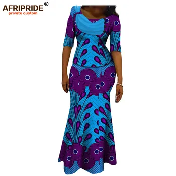 Afripride Africane Costum Fusta pentru Femei personalizate Mâneci Scurte Top+ Etaj Lungime Fusta pentru Femei Costum de Bumbac A722632