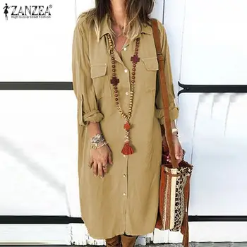 2021 Moda Toamna Butoane Rochii ZANZEA Rochie Eleganta pentru Femei cu Maneci Lungi Rever Tricou Lung Rochii de Petrecere la Birou Vestidos Halat