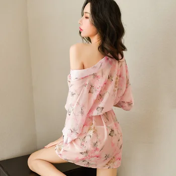 Stil japonez Kimono Rochie pentru Femeia Sexy Transparent Yukata Florale Imprimate Sleepwear Oriental Șifon cămașă de noapte Sexy Halat de baie