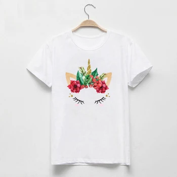 LUS LOS Unicorn Imprimare Alb T-Shirt Femei de Moda Primavara-Vara Mâneci Scurte T-Shirt Confortabil