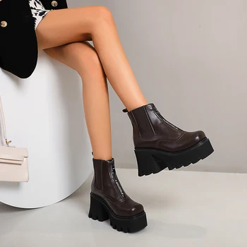 WETKISS Moda Glezna Cizme Pene Pantofi Platforma Groasa Mini Dovada Chelsea Boot Femei Deget de la picior Pătrat de Iarna Botine cu Toc Mare