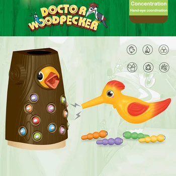 Montessori Educative Jucarii Din Lemn Pentru Copii Ciocănitoarea Prinderea Bug-Uri Magnetice Hrănirea Păsărilor Jucărie De Educație Timpurie Interactive De Matematica Jucărie