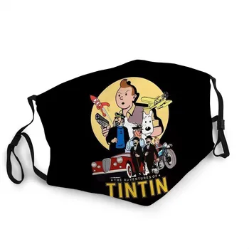 Non Unică folosință Anti-Ceață de Praf Reutilizabil Textil Masca de Fata pentru Barbati si Femei, Aventurile lui Tintin Motercycle Rimeluri