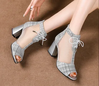 34-40 dimensiune Vara pantofi femei 5cm-6cmcm inaltime toc sandale femei, sandale peep-toe toc pătrat sexy lady plasă pantofi