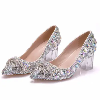 Cristal Regina Europene Nunta, Pantofi de sex Feminin Stras de Cristal ARC Pantofi Stiletto PointedBridal Pantofi de Onoare Tocuri inalte