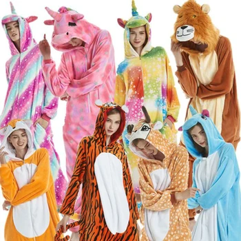 PXJYHCL Adulti Copil Colorate Pijamale Femei, Pijamale Flanel Kigurumi Unicorn Drăguț Animale Desene animate Cosplay Pijama Set pentru Copii cu Gluga