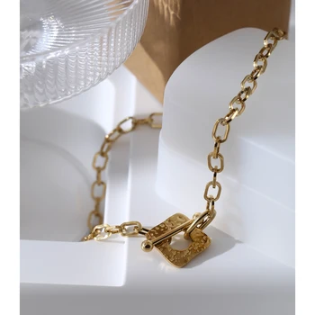 Yhpup Nou Design Pătrat Link-ul Lanț Neckalce pentru Femei din Oțel Inoxidabil de Aur de Metal Elegant Cravată Neckalce Aniversare Bijuterii