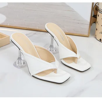 Vintage Square Toe cu Toc Sandale Femei Solidă sandale Papuci de casa pentru Femei Sandale de Vară Designer de Pantofi Femei