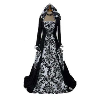 Halloween-Ul Medieval Printesa Costume Cosplay Femeie Print Renascentist Victorian Cu Gluga Maxi Lung Partid Vintage Rochii De Seara