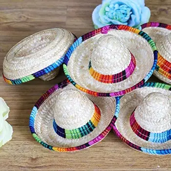 3pcs/set Paie Naturale Mexican Mini Palarie Sombrero Copil de Dus la Petrecerea de Ziua Decor Copii Carnaval Petrecere de Nunta Consumabile