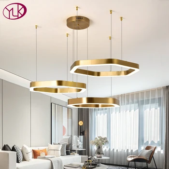 Noile led-uri moderne candelabru pentru camera de zi Hexagon combinate inel lămpi de decor acasă din oțel inoxidabil de aur agățat de iluminat