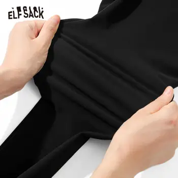 ELFSACK Negru Solid Minimalist Jambiere Skinny Femei,2020 Toamna ELF Pura Talie Mare coreeană Doamnelor,Bază de zi cu Zi Creion Pantaloni