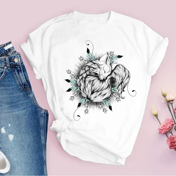 Femeile de Imprimare Grafic Junincă Taur Flori Desene animate 90 Drăguț Florale de Imprimare Topuri Doamna Teuri de Îmbrăcăminte de sex Feminin Tricou Femei T-Shirt
