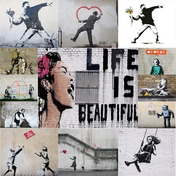 Clasic Graffiti Banksy Artă și Caligrafie Nordic Moda Panza Pictura Postere si Printuri de Arta de Perete Poza pentru Decor Acasă