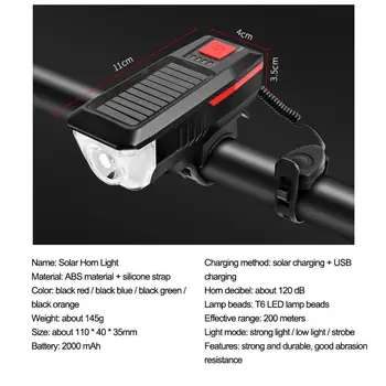 USB Reîncărcabilă Solar Lumini de Biciclete în aer liber, Ciclism Biciclete Impermeabil Fata de Lumina Farurilor + Bicicleta Bell Accesorii pentru Biciclete 7