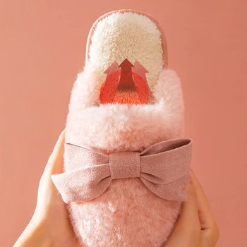 2020 Noi de Iarna Drăguț Arc Blană Papuci de Femei Pluș Cald Dormitor Buttterfly-nod Cupluri Pantofi Plat Doamnelor Casa cu Blană Papuci