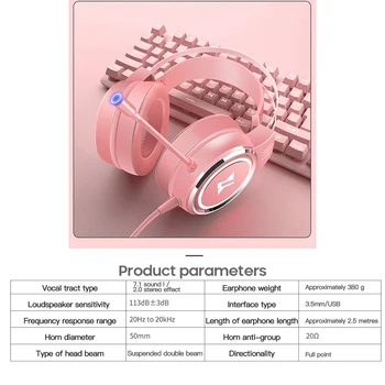 7.1 Căști cu Fir Gaming Headset Sunet Surround Roz Cu Microfon Gamer Profesionist RGB Light Pentru PS4 Telefon PC 2020 Nou