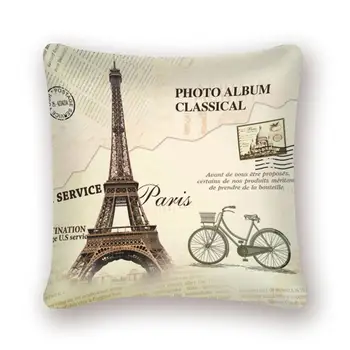 Turnul Eiffel Desene animate Model Retro de Pluș Camera de zi Canapea Pernă Decorativă Acoperi Elegant Pătrat Acasă Pillowcover 45x45
