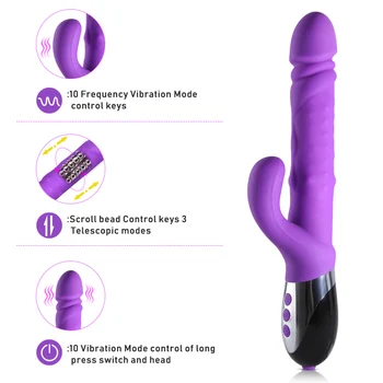 10 Viteza Telescopic Iepure penetrare Vibratoare Penis artificial sex Feminin Masturbator G Spot Vibrator r jucărie Sexuală pentru Womeen Sex Produs
