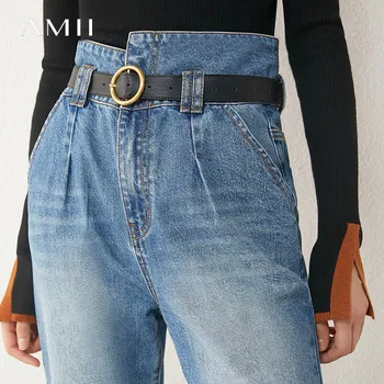 AMII Minimalism Toamna pentru Femei Blugi de Moda de Bumbac de Înaltă Talie Pantaloni Drepte Glezna-lungime de Cauzalitate Femei Blugi 12040713