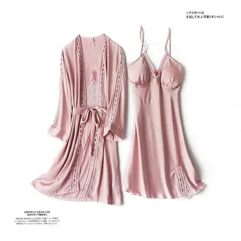 2020 Femei Roba & Rochie De Seturi Sexy De Dantelă Somn Body Pijama Maneca Lunga Femei Îmbrăcăminte De Noapte, Halat De Baie Rochie De Noapte Cu Tampoane Piept