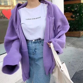 Coreene Noi Cu Fermoar Cardigan Femei Cu Glugă Toamna Tricotate Sacou 2020 Liber Casual Cu Maneca Lunga Pulover Haina Casaco Feminino