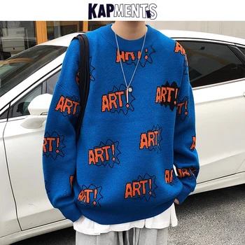 KAPMENTS Bărbați Streetwear Scrisoare de Iarnă Tricotate Pulover 2020 Pulover Barbati Japoneze Hip Hop Pulover de Lână Cuplu Harajuku Pulovere