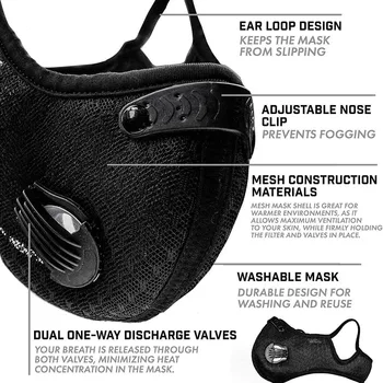 1 masca 4 4 Filtre de Evacuare Masca de Respirat Gura Proteja Ciclism Supape Jumătate Față Reutilizabile Praf de Sport Praf Măști
