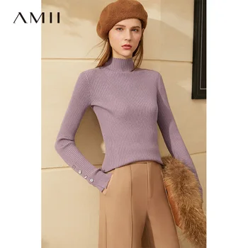 Amii Minimalism Iarna Simplă femeii Pulover Moda Solid pentru Femei Pulover Guler Slim Fit Pulover Tricotate Bluze 12030514