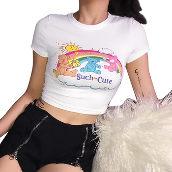 2020 Femeile poartă Curcubeu Imprima Scrisoarea Imprimate T-shirt de Vara cu Maneci Scurte Moda Slim Casual în aer liber Scurt Culturilor Topuri