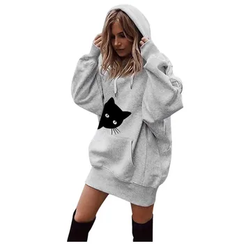 Tricou pentru Femei de Îmbrăcăminte Solidă Hanorace Moda Cat de Imprimare Haine Hanorace Pulover hoodies femei Casual Poliester Tricou