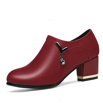 Primavara Toamna Pătrat Tocuri inalte 5cm Negru din Piele Pompe Roșu Pantofi de Nunta Pompe de Mireasa Mujer 2020 Femei Pompe J0343