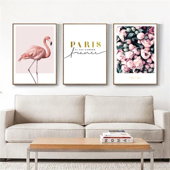 Nordic Flamingo Roz Valuri Flori Pictura Panza De Imprimare Imagine Poster De Arta De Perete Camera De Zi Dormitor Decor Acasă