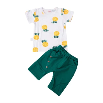 Toddler Boys Tinutele de Vara Ananas Print Top de Bumbac Culoare Solidă pantaloni Scurți, cu Mici Drăguț Butoane 2 buc Set Haine