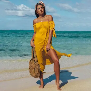 Elegant Plajă De Vară De Pe Umăr Maxi Rochie Femei Sexy Negru Liber De Vacanță Boho Rochii Lungi Solide În Vrac Sundress Vestidos