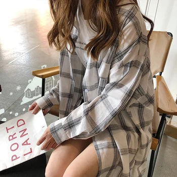 Femei Primavara-Vara Tricouri Carouri coreean Lung Liber Batwing Maneca Buzunare Șic Bluze Femei Casual Harajuku Streetwear Blusa