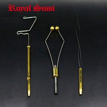 Royal Sissi 3pcs practice fly tying instrumente Rotative bici finisher built-in de jumătate hitch&Ceramice sfat fly tying bobinei titular&Threader