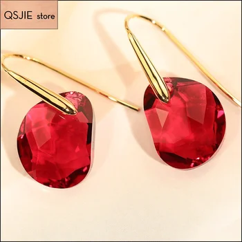 Qsjie de înaltă calitate SWA moda bijuterii simplu mazăre lacrimă de cristal roșu doamnă nobilă cercel farmecul romantic cadou