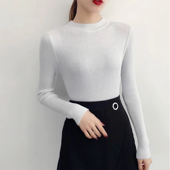 2021 Primăvară De Iarnă Pulover Maneca Lunga Femei Strălucitoare Pulover Femei Bază Pulover Femme Guler Stil Coreean Topuri Tricot 5042