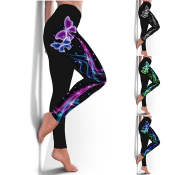 2020 Noua Moda 2XL Fluture 3D Plus Dimensiune Jambiere Mare Waisted pantaloni de Trening Femei Pantaloni Holografic Antrenament Legging Trouesrs