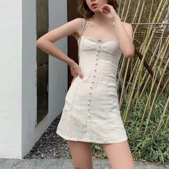 Rochie alba, rochie de Vara 2019 vintage beach-coreean mini casual rochie de curea spaghete fără mâneci sexy lenjerie vestidos streetwear
